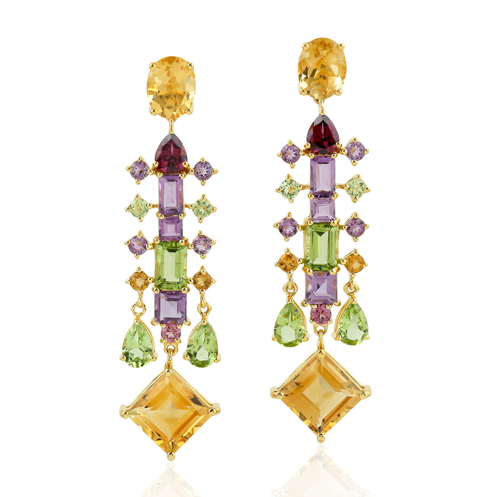 Citrine Prong Peridot Multi Gemstone Beautiful Dangle Earrings In Gold