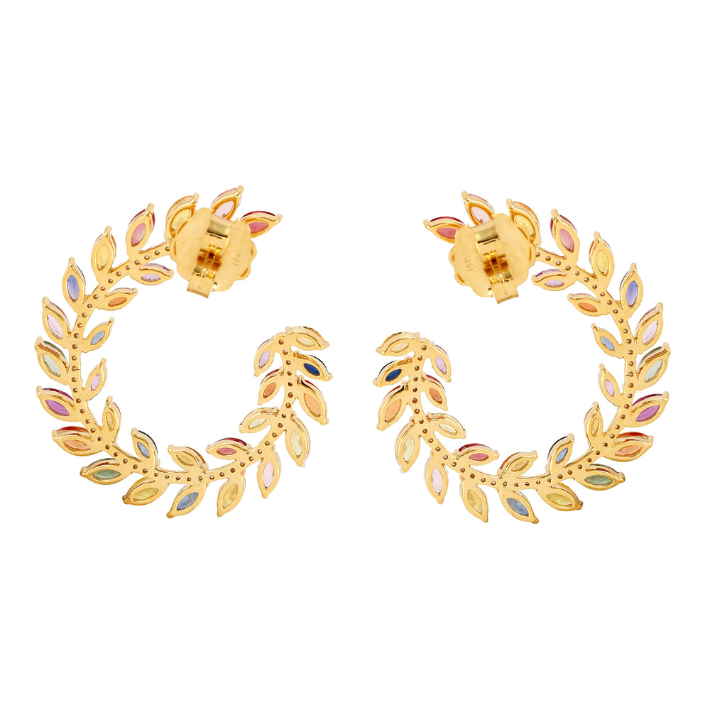 Marquise Multicolor Sapphire Pave Diamond Open Hoop Earrings In Gold