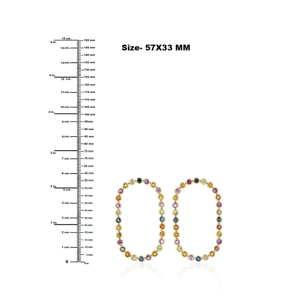 18k Yellow Gold Bezel Multi Sapphire Gemstone Oval Dangle Earrings