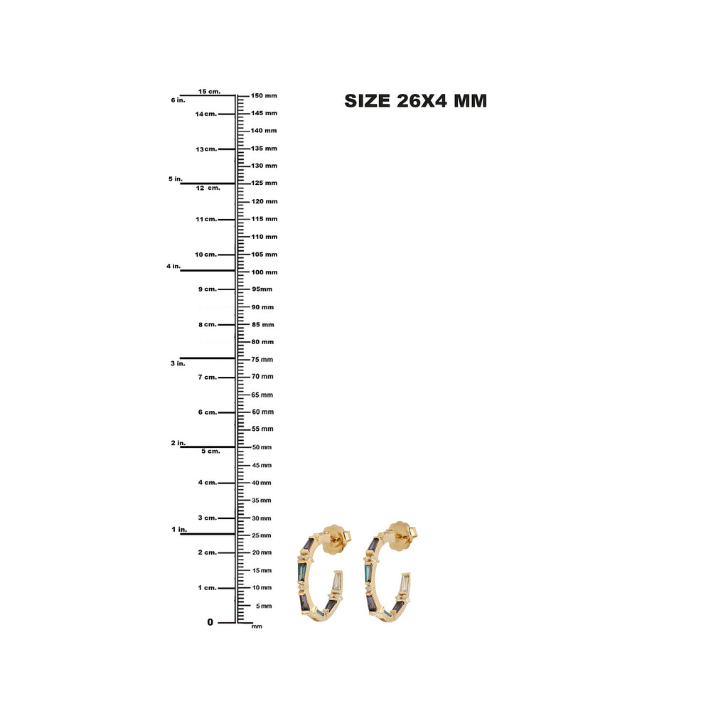 Tapered Baguette Topaz Multi Gemstone Pave Diamond Hoop Earrings In Gold