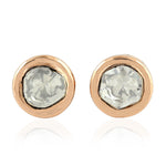 Natural Uncut Diamond Bezel Set 14K Rose Gold Stud For Her