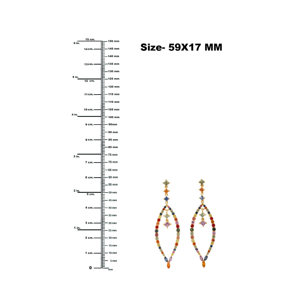 Multicolor Sapphire Dangle Earrings September Birthstone In 18k Yellow Gold