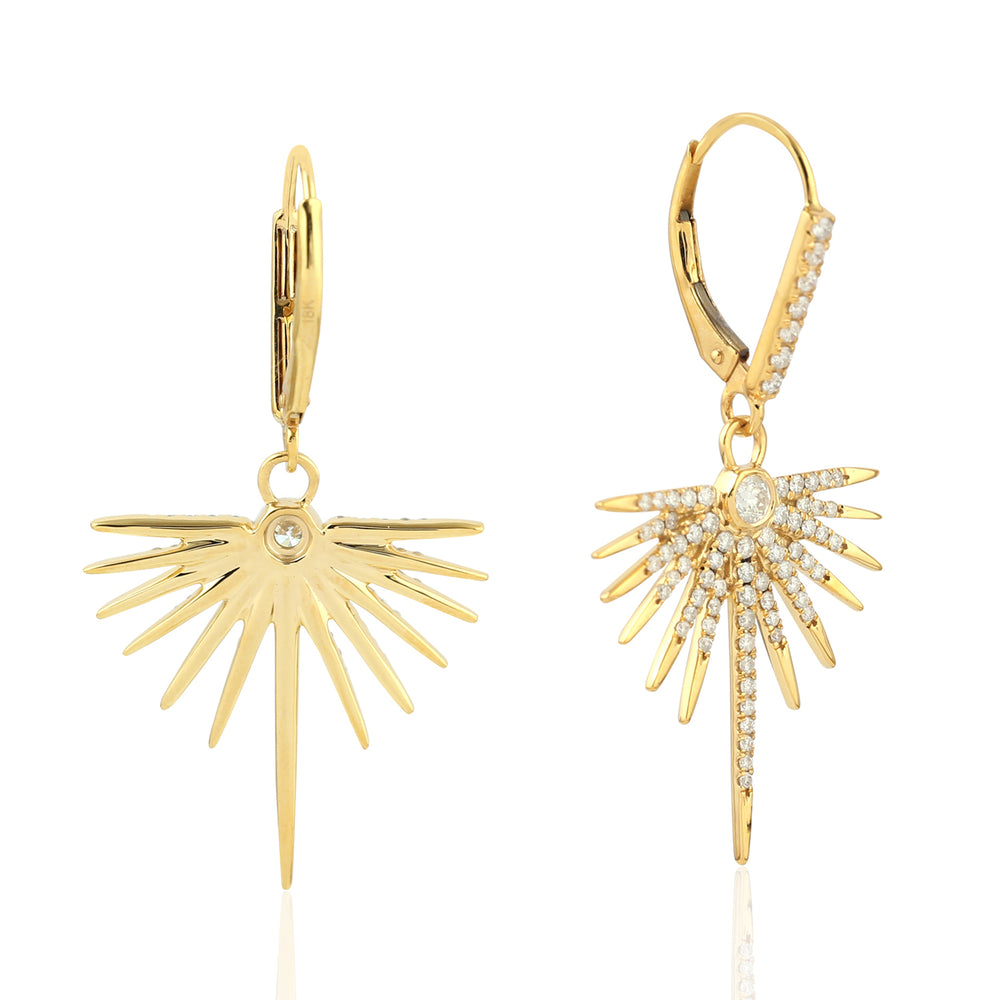 18K Yellow Gold Micro Pave Starburst Dangle Earrings For Women's