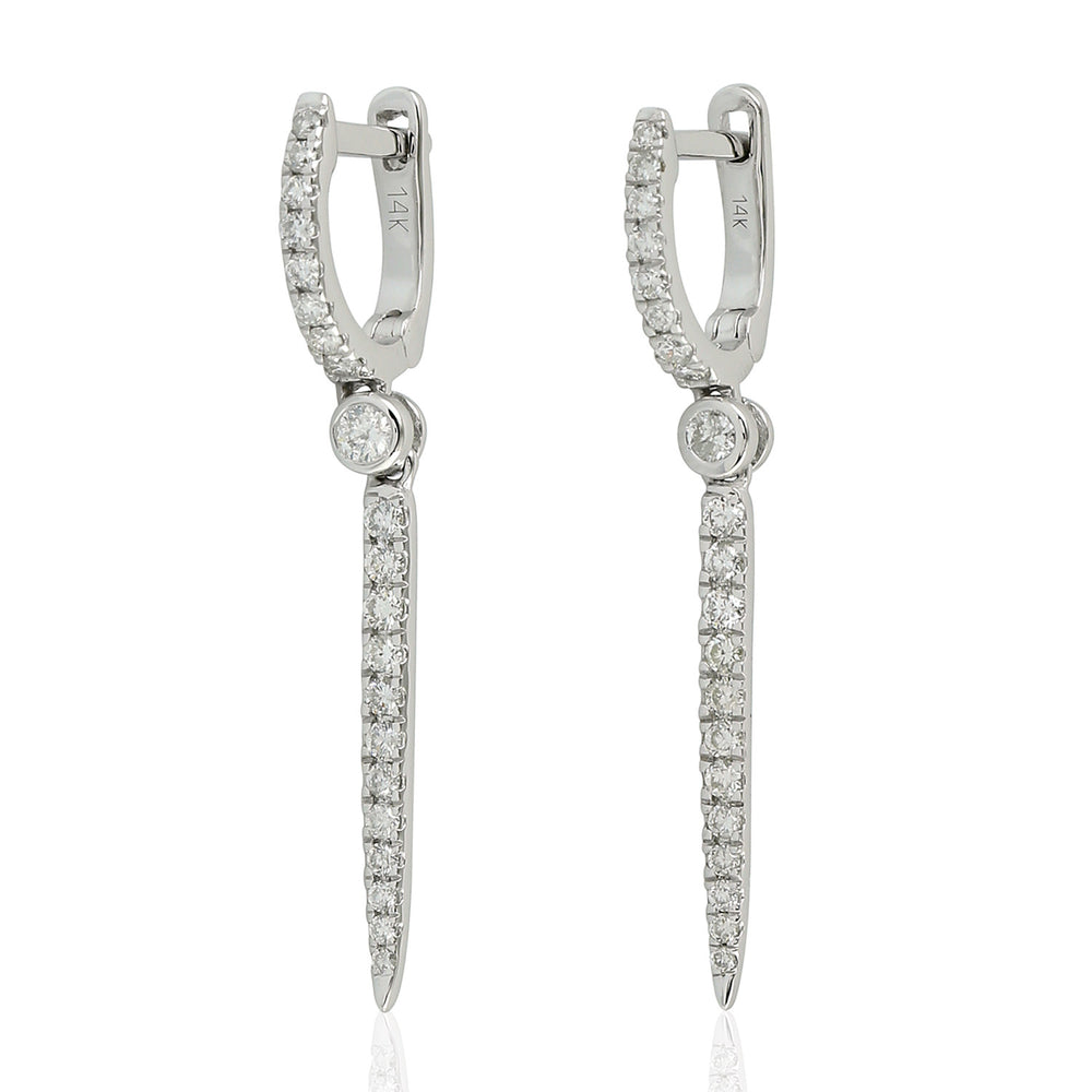 Natural Diamond Micro Pave Spike Design Earrings 14K White Gold For Her