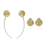 Natural Unshaped Slice Diamond Micro Pave 18K Yellow Gold Designer Earrings For Her