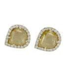 Natural Unshaped Slice Diamond Micro Pave 18K Yellow Gold Designer Earrings For Her