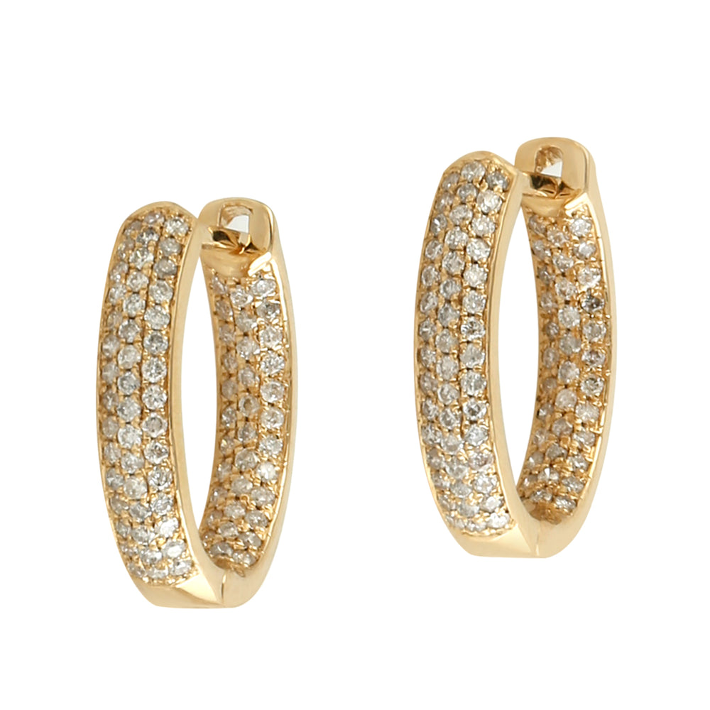 Micro Pave Diamond 18k Yellow Gold Huggie Earrings For Her