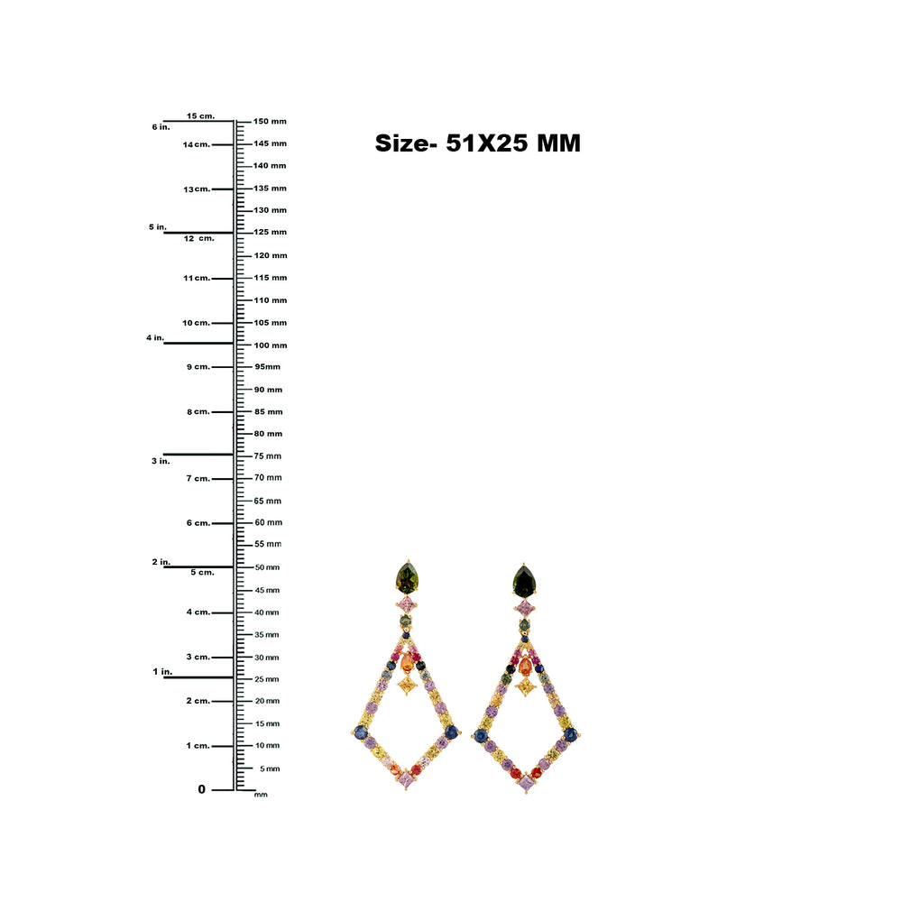 Green Tourmaline & Rainbow Sapphire Gemstone Dangler Earrings in 18K Yellow Gold – Colorful Fine Jewelry