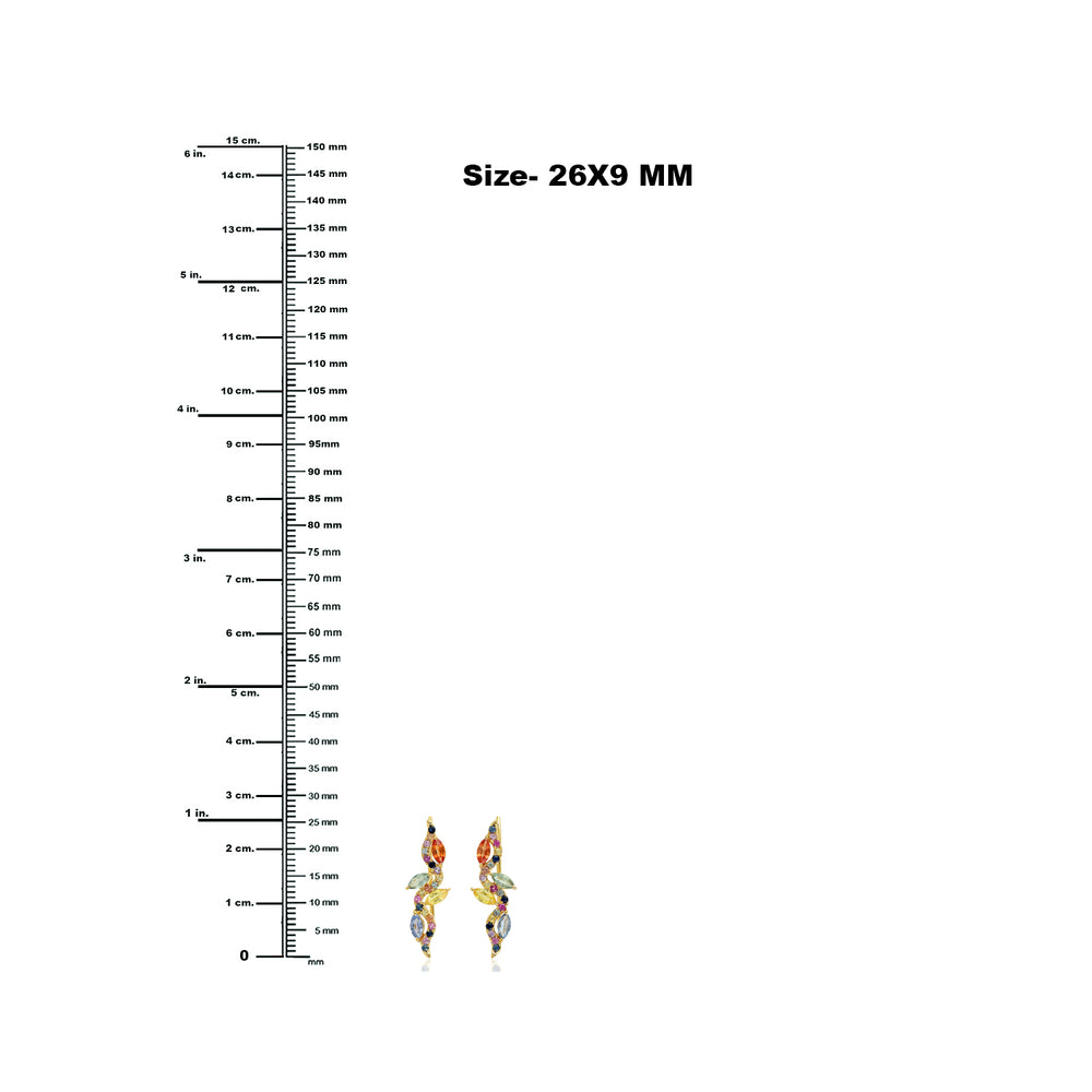 18K Yellow Gold Ear Climbers with Multicolor Sapphire Gemstones