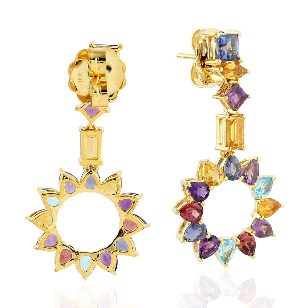 Amethyst Iolite Blue Topaz Baguette Cut Citrine Gemstone Dangler In Yellow Gold