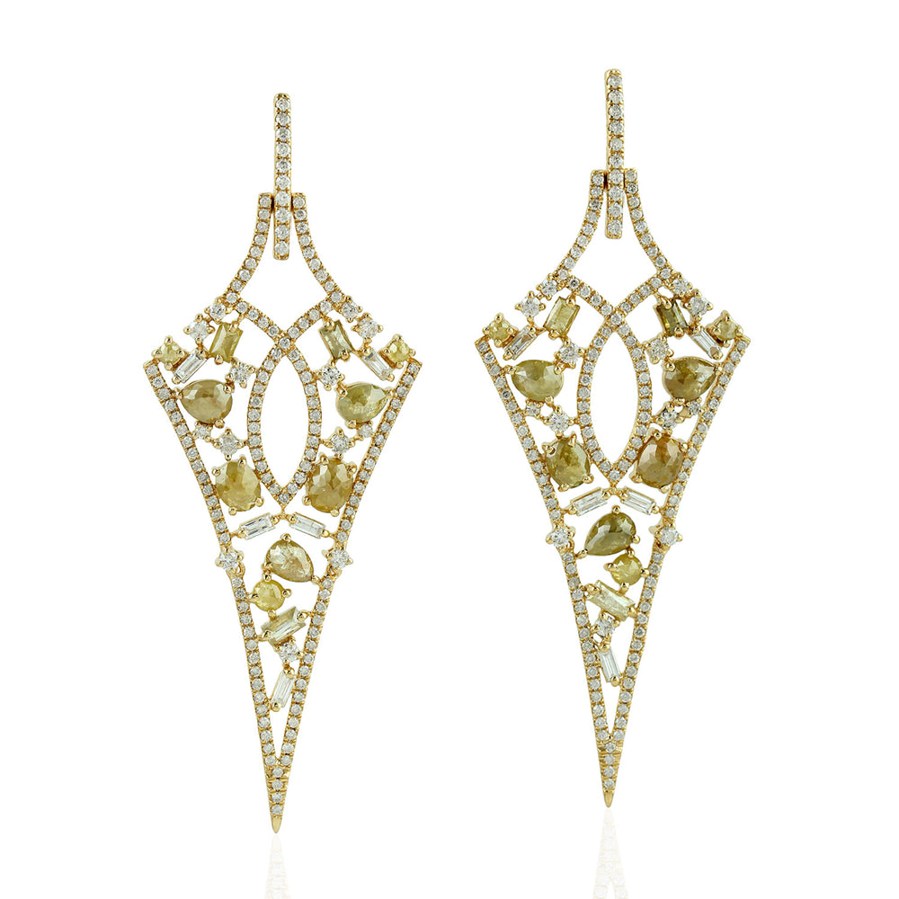 Natural Diamond Designer Wedding Danglers In 18k Solid Yellow Gold