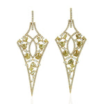 Natural Diamond Designer Wedding Danglers In 18k Solid Yellow Gold