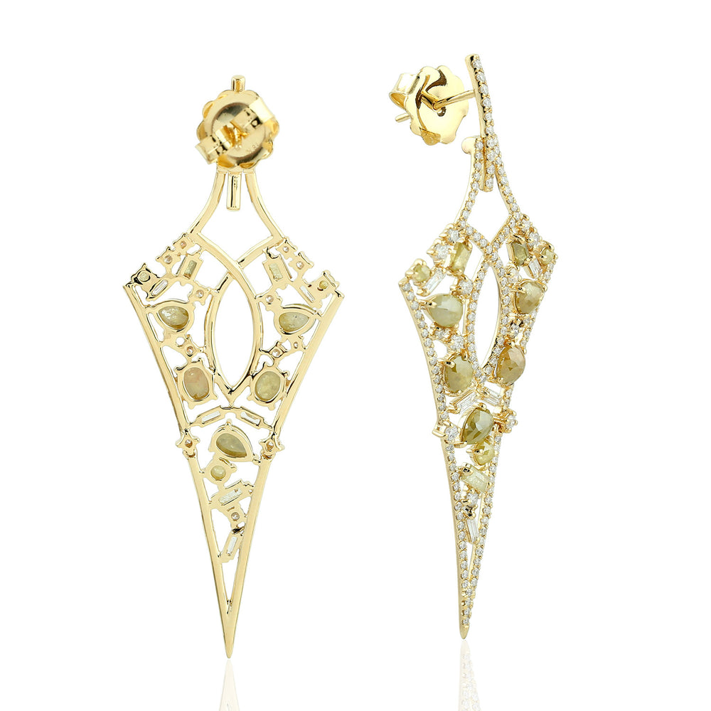 Natural Diamond Designer Wedding Danglers In 18k Solid Yellow Gold