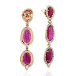 Natural Ruby Pave Diamond Solid 18k Rose Gold Precious Gem Danglers For Her