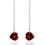 14K White Gold Heart Shape Garnet January Birthstone Ear Threader Earrings