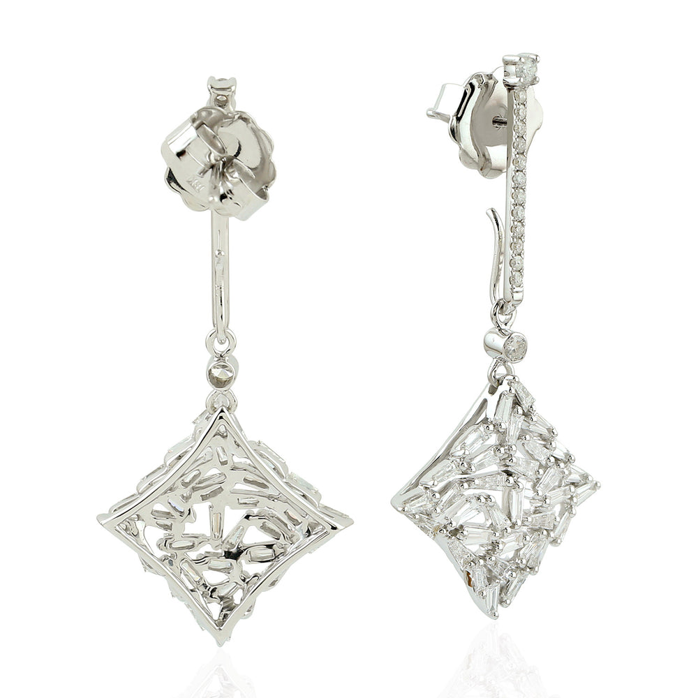 Tapered Baguette Diamond Dangle Earrings In 18k White Gold For Her