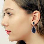 Natural Gemstone Blue Sapphire Tear Drop Danglers 18k White Gold Handmade Jewelry