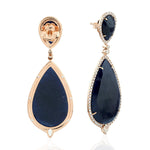 Natural Gemstone Blue Sapphire Tear Drop Danglers 18k White Gold Handmade Jewelry