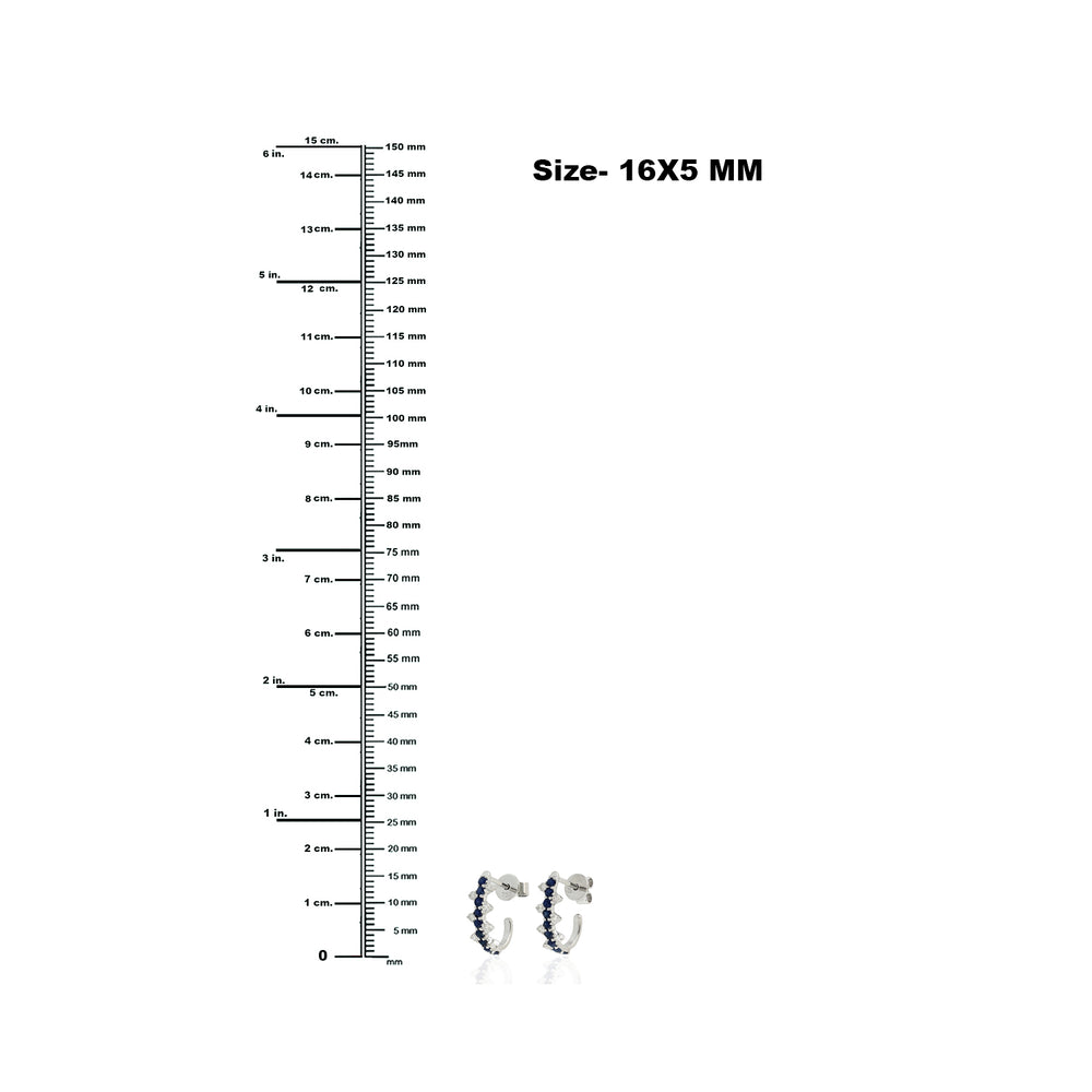 18K White Gold Hoop Earrings with Blue Sapphire & Prong Diamonds