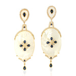 Baguette Diamond Sapphire MOP Designer Danglers In Solid 18k Gold