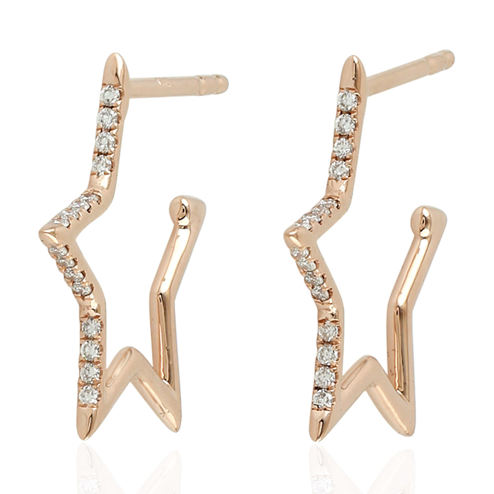 14K Rose Gold Pave Natural Diamond Star Stud Earrings For Her