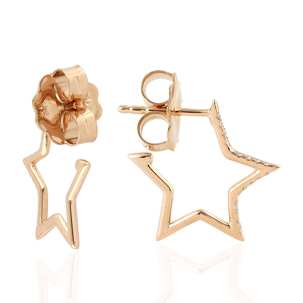 14K Rose Gold Pave Natural Diamond Star Stud Earrings For Her