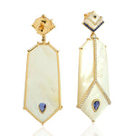 Micro Pave Sapphire Diamond MOP Beautiful Wedding Danglers Earrings In 18k Gold