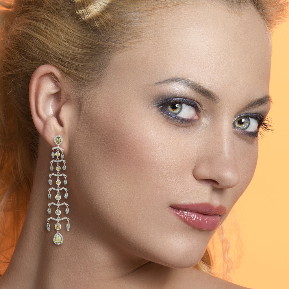 Rustic Ice Diamond Cascade Chandelier Earrings in 18K White Gold