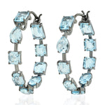 Natural Blue Topaz 18k Gold Hoop Earring For Gift