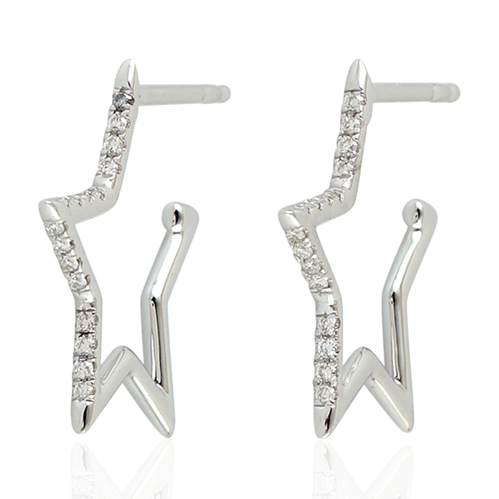 14K White Gold Pave Natural Diamond Star Stud Earrings For Her