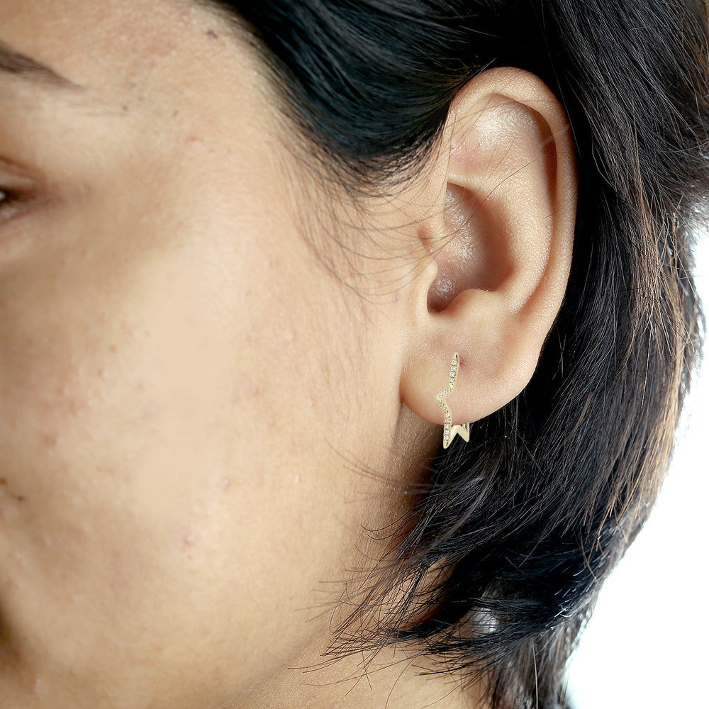 14K Yellow Gold Pave Diamond Star Hoop Earrings