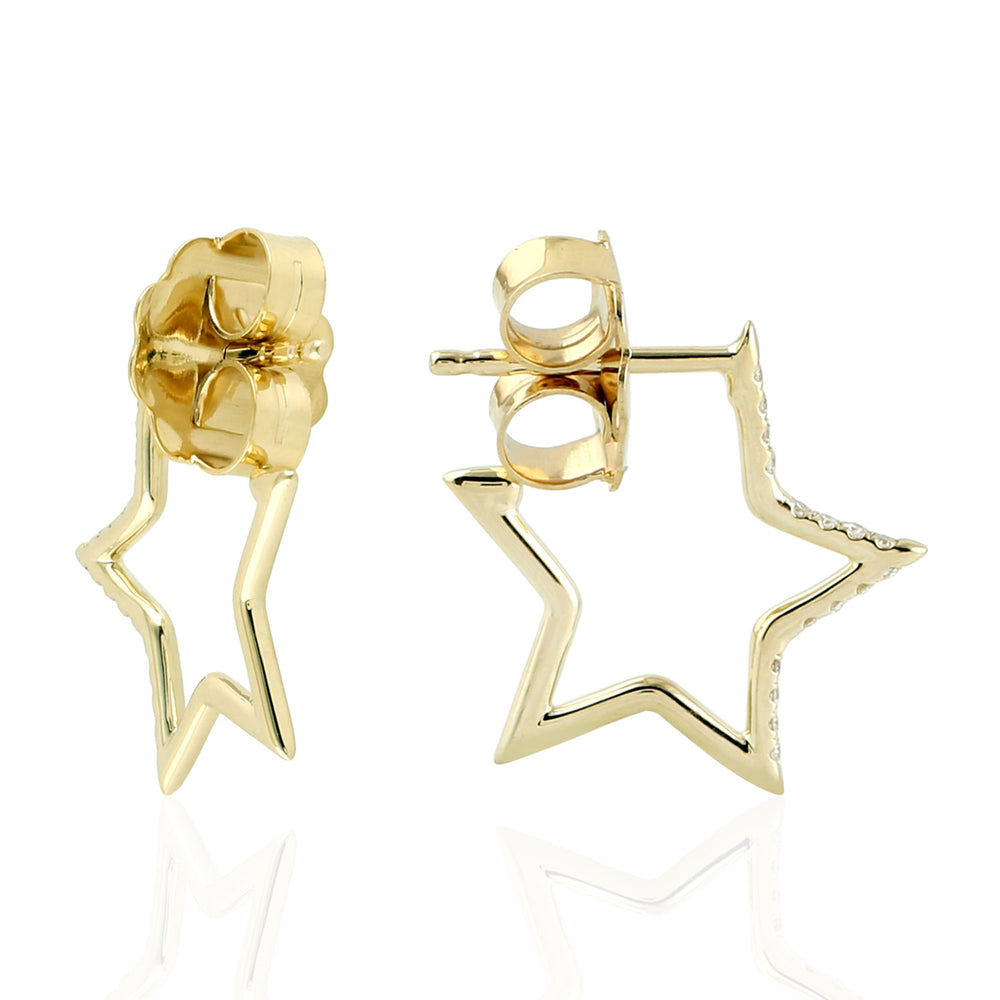 14K Yellow Gold Pave Diamond Star Hoop Earrings