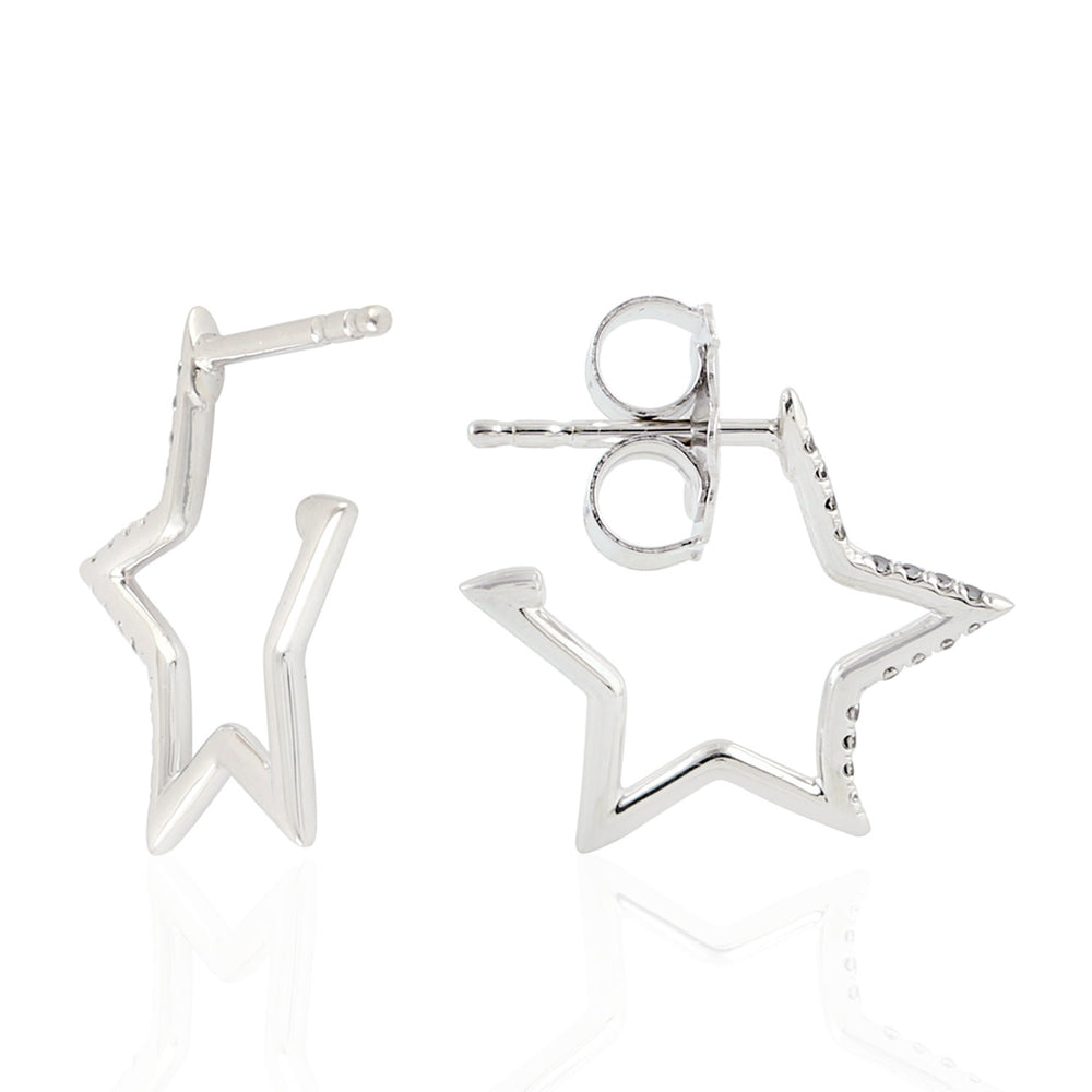 Micro Pave Diamond Star Dangle Earrings In 14K White Gold