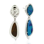 Natural Pave Diamond Opal Doublet Beautiful Danglers In 18k Solid Gold For Women