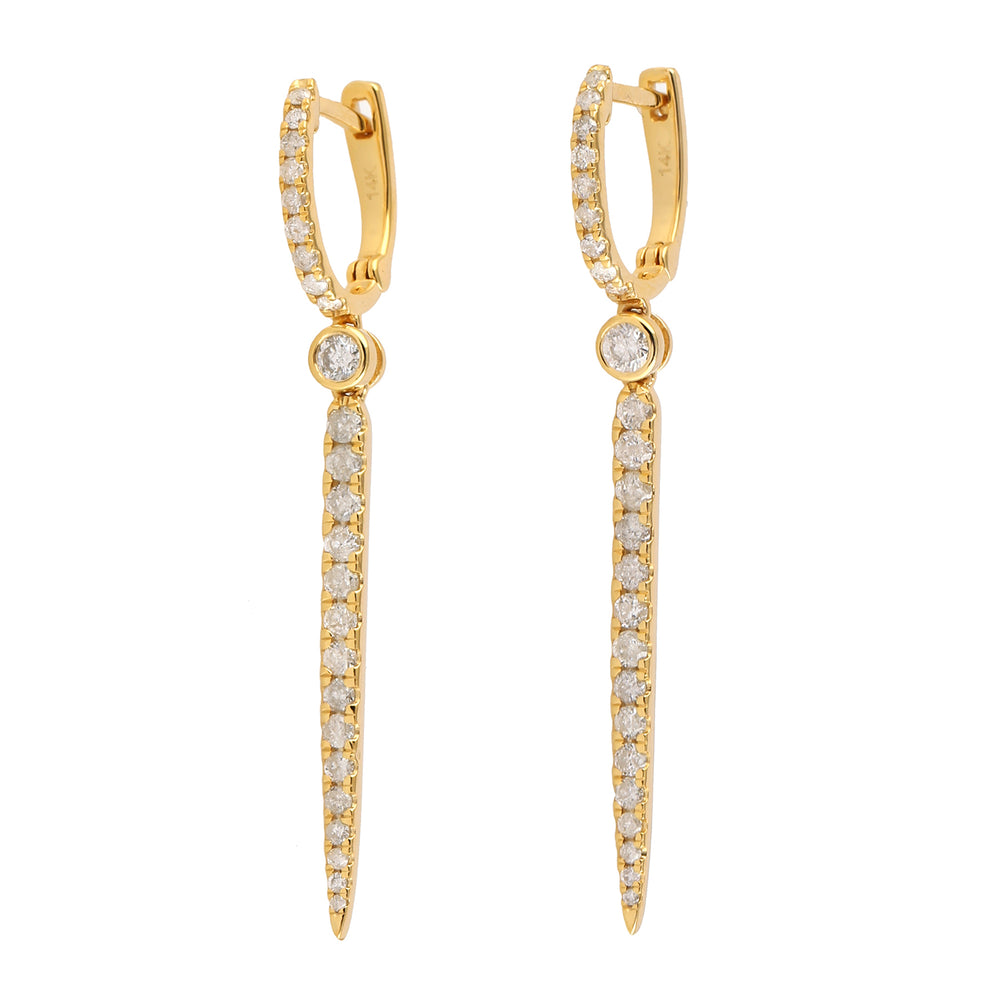 14K Yellow Gold Micro Pave Diamond Spike Earrings For Women's