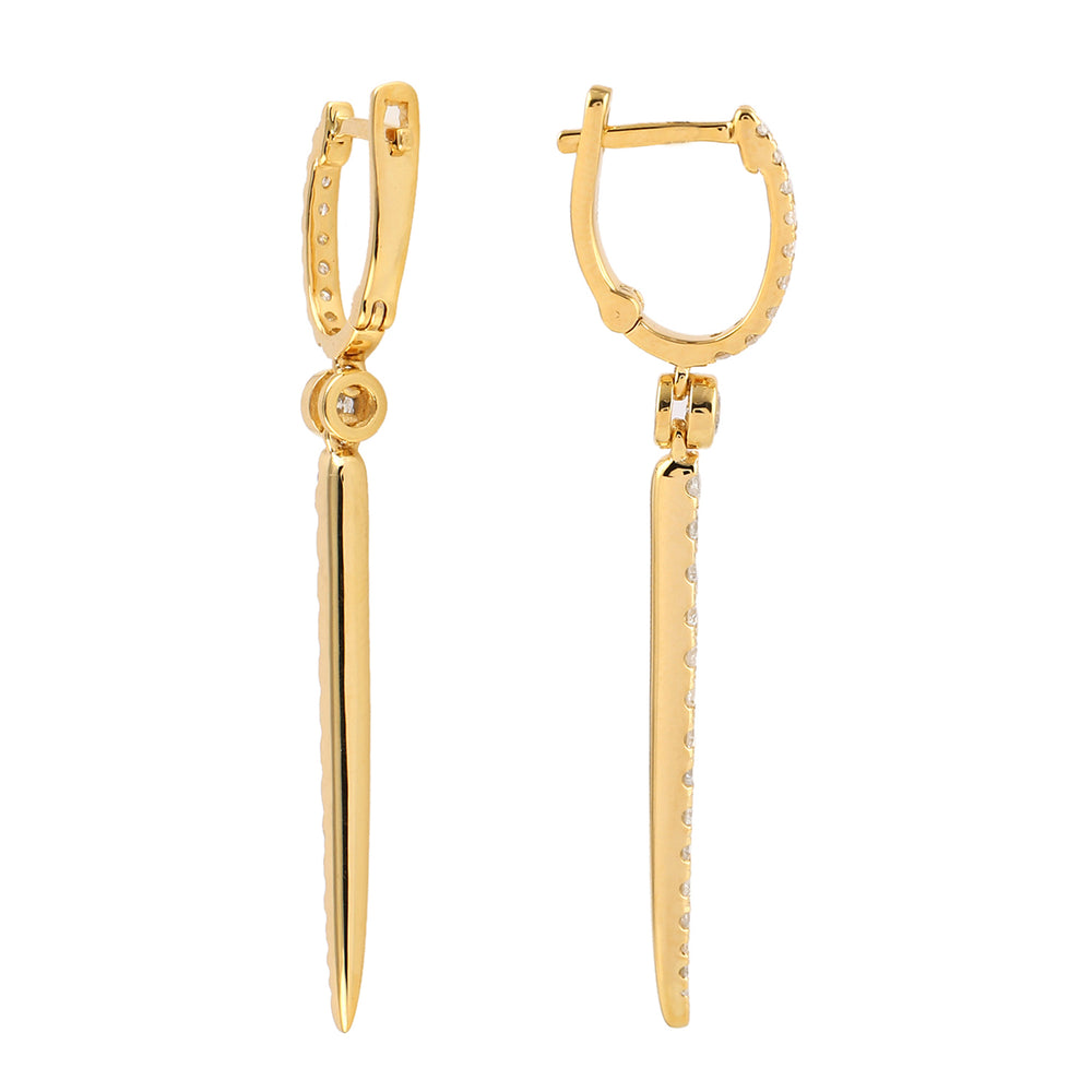 14K Yellow Gold Micro Pave Diamond Spike Earrings For Women's