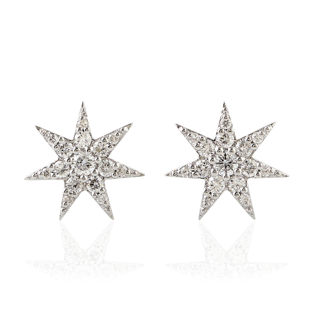 Solid 18K White Gold Prong Natural Diamond Star Stud Earrings For Her