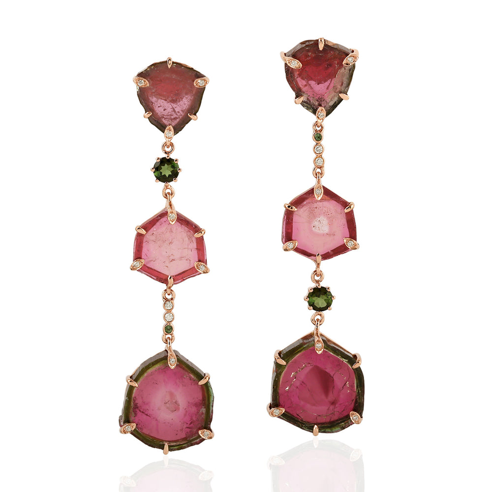 Tourmaline Melon Green Tourmaline Diamond Long Drop Beautiful Wedding 18k Rose Gold Danglers