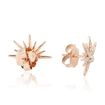 18k Rose Gold Sun Burst Design Stud Earrings Micro Pave Diamond For Women