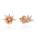 18k Rose Gold Sun Burst Design Stud Earrings Micro Pave Diamond For Women