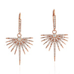 Solid 18k Rose Gold Pave Diamond Star Burst Drop Danglers