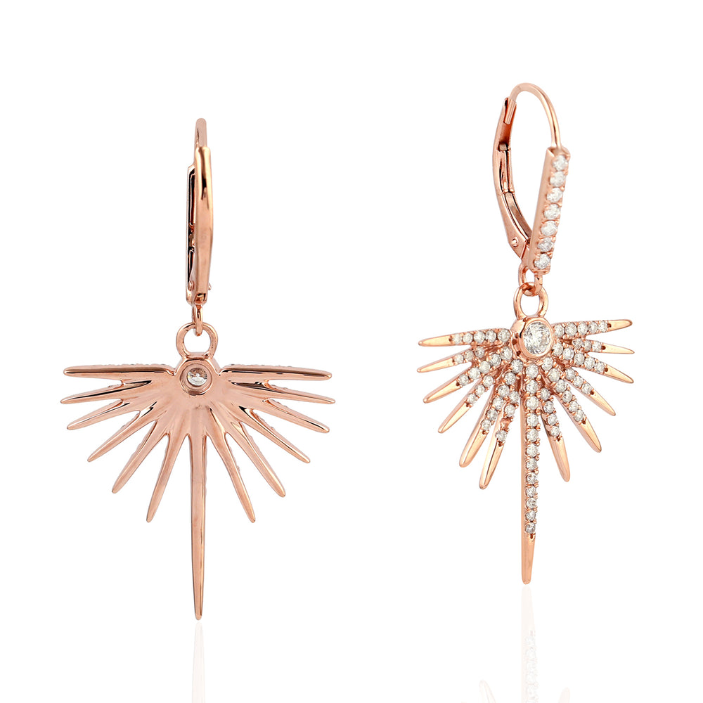 18k Rose Gold Pave Diamond Star Burst Lever Back Drop Danglers