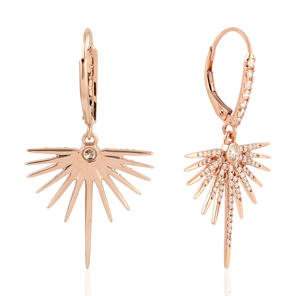 18k Rose Gold Pave Diamond Star Burst Lever Back Drop Danglers