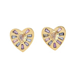 Baguette Sapphire Tanzanite Iolite Amethyst Moonstone Bezel Set 18K Gold Heart Earrings Jewelry