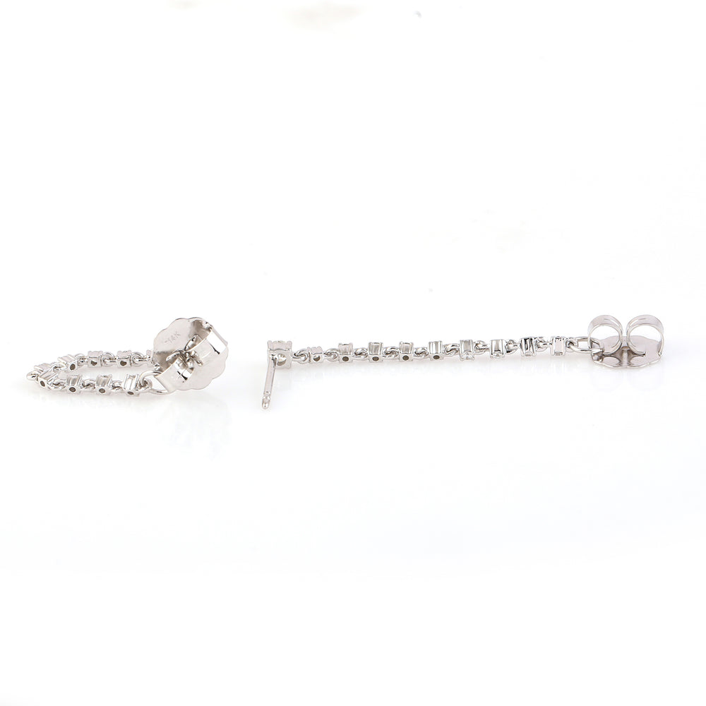 14K White Gold Pave Diamond Designer Ear Thread Earrings Jewelry