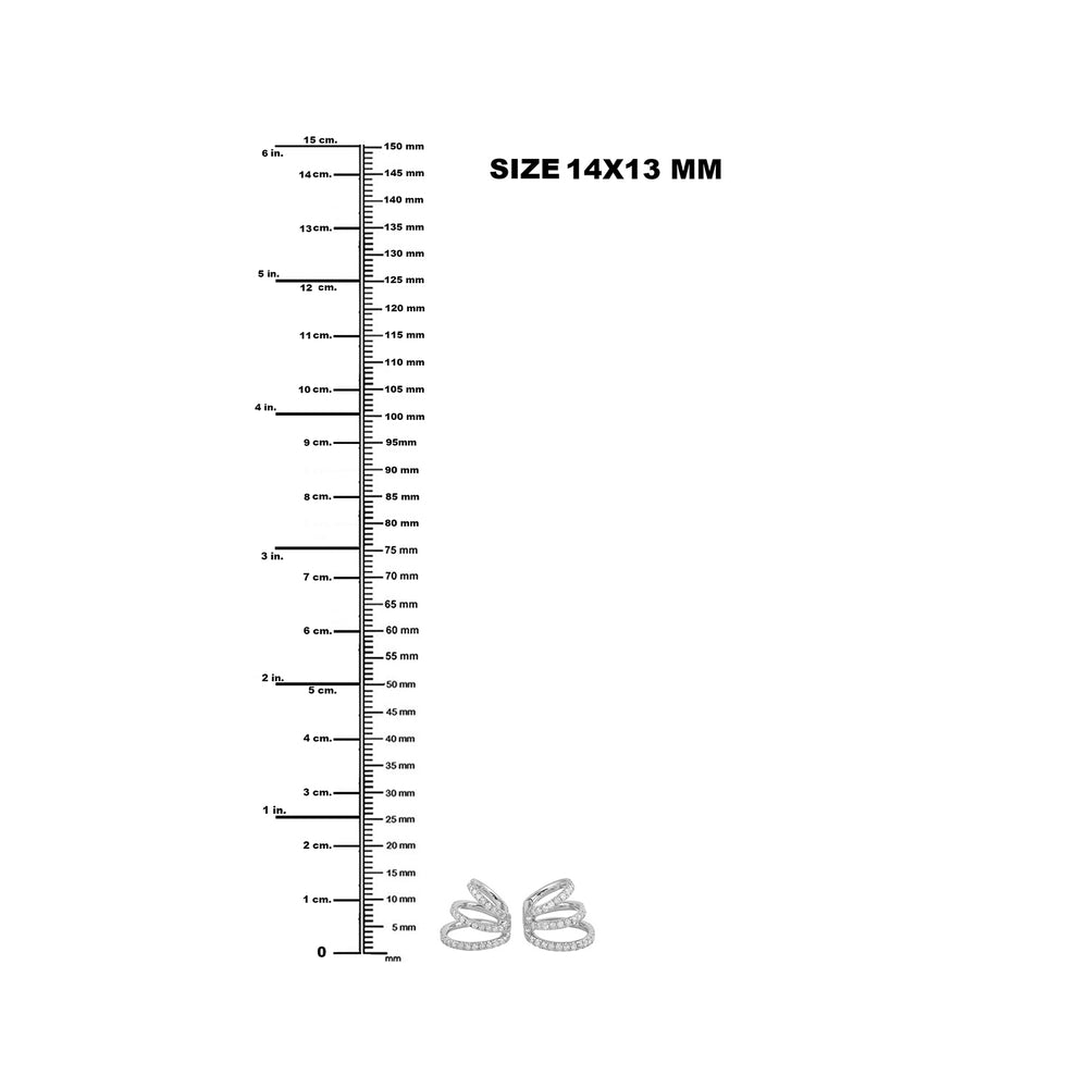 14k White Gold Studded Diamond Three Layered Ear Cuff Earrings