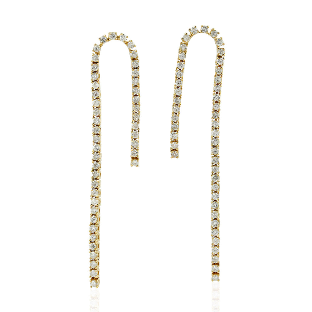 Micro Pave Diamond  18k Yellow Gold Long Drop J Design Danglers For Women