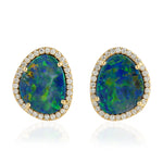 Cabouchon Opal Doublet Micro Pave Diamond Stud 18K Yellow Gold For Women's