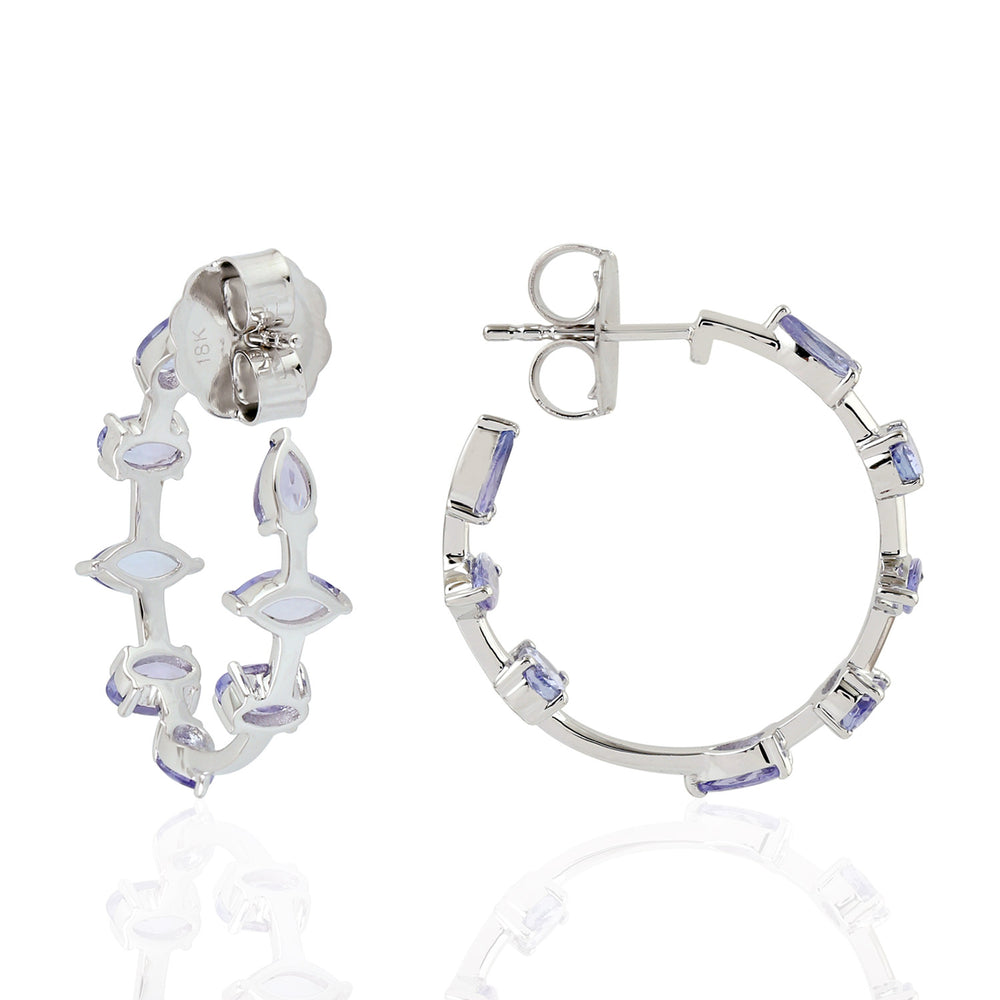 Tanzanite Gemstone Beautiful Hoop Earrings In 18k White Gold