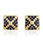 Natural Pave Sapphire 18k Yellow Gold Symbol Stud Earrings